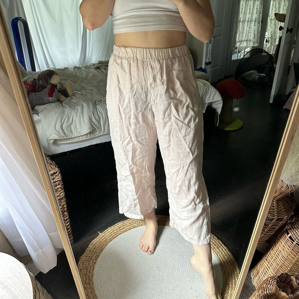 Sea Glass Lane Women’s Linen Light Pink Wide Leg Pants Minimalist Capsule